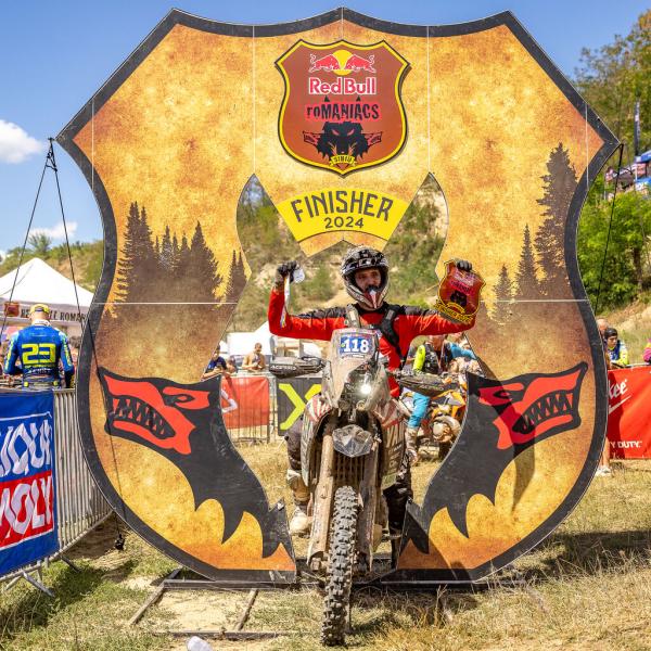 Pol Tarres at the finish of the Red Bull Romaniacs Hard Enduro