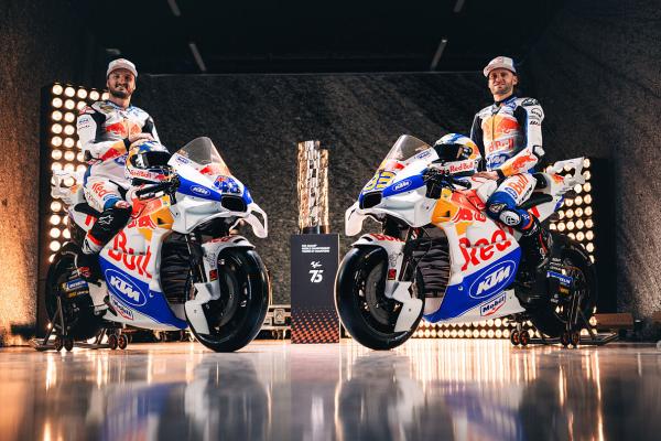 Jack Miller & Brad Binder with Red Bull KTM Factory Racing retro livery for 2024 MotoGP British Grand Prix. - KTM.