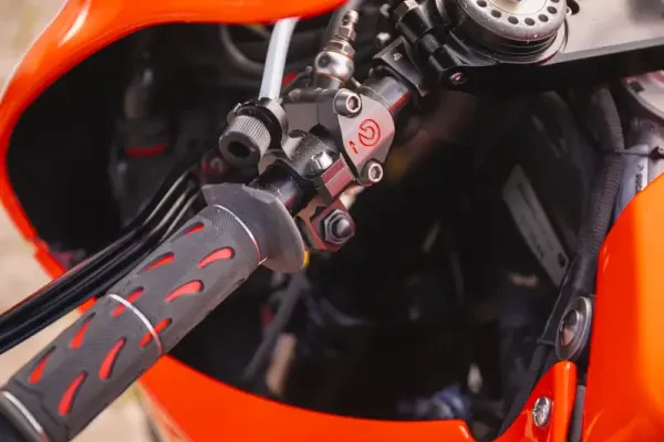 The handlebar of a Ducati MotoGP bike