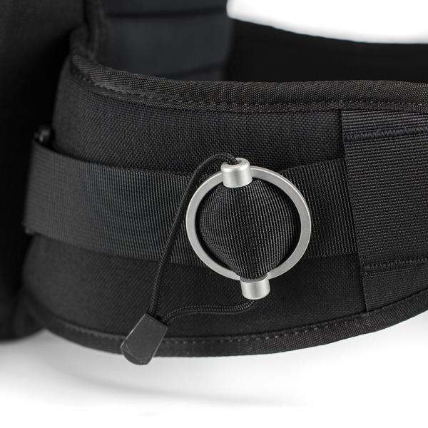 The strap adjuster on a rucksack