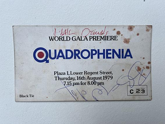 A ticket to the premiere of the movie Quadrophenia 