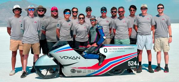 The Voxan and Ohio state University team on the Bonneville Salt Flats