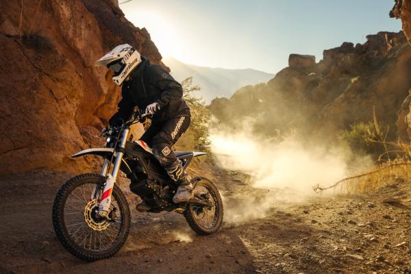 The Zero XB riding on a dirt trail