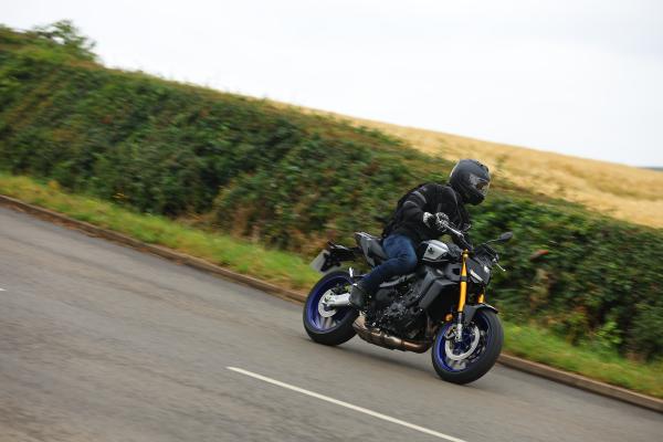 RST Tractec Evo 4 gloves worn while riding a Yamaha MT-09 SP