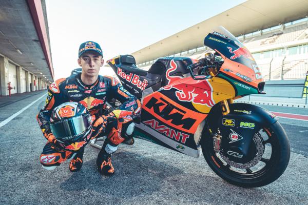 Pedro Acosta with his 2022 Red Bull KTM Ajo Moto2 bike.