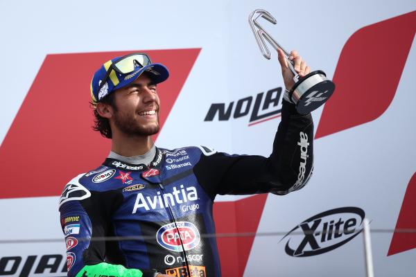 Enea Bastianini on the podium of the 2021 Grand Prix of Emilia Romagna. - Gold and Goose