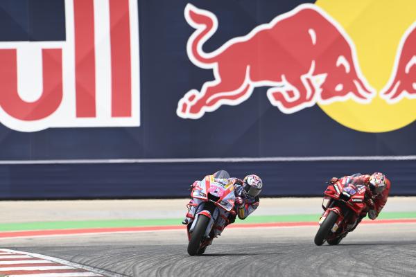 Enea Bastianini leads Jack Miller, 2022 MotoGP Grand Prix of the Americas.