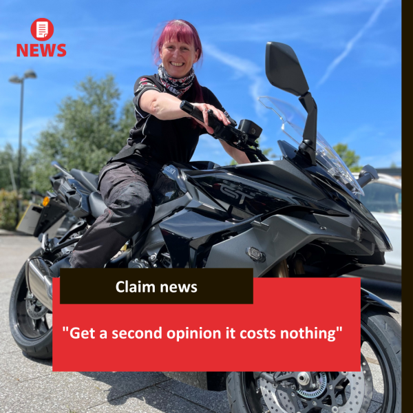 Person with purple hair on a motorbike. Caption "A second opinion costs nothing."