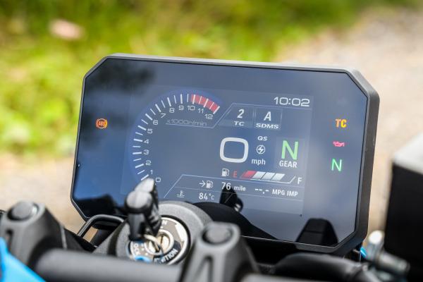 The TFT dash on a motorcycle