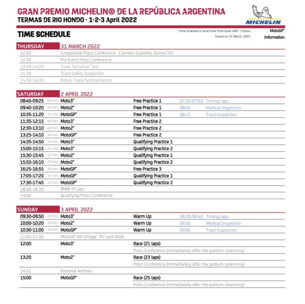 2022 Argentinian Grand Prix revised schedule.