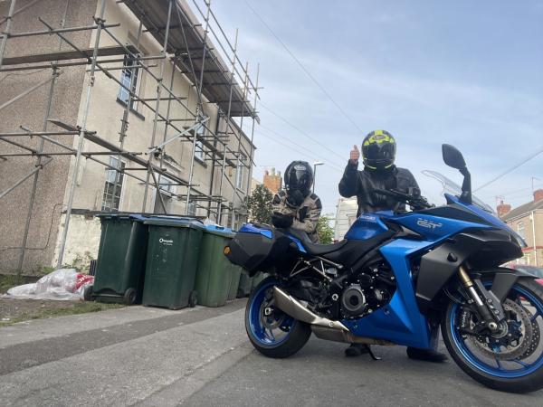 Getting ready to ride the GSX-S1000GT with a pillion passenger