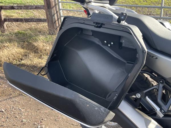 The panniers on a motorcycle