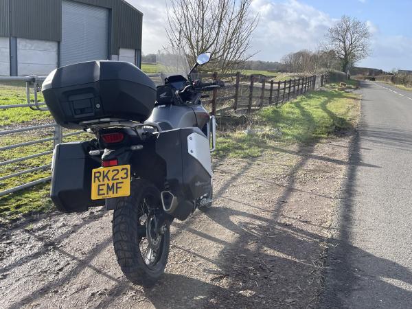 The top box and panniers on a Honda motorcycle
