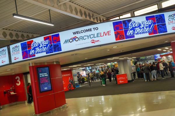 Fans queuing at the entrance of Motorcycle Live