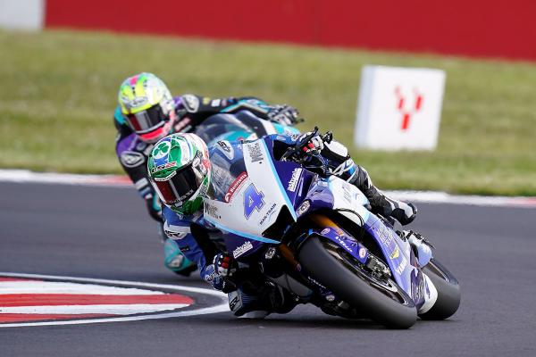 Jack Kennedy leads Josh Brookes, 2023 Donington Park GP BSB. - Mar-Train Racing.