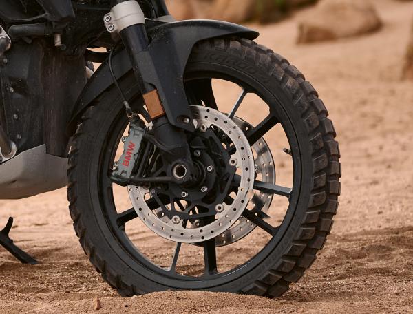 The front brake and wheel of the new GS