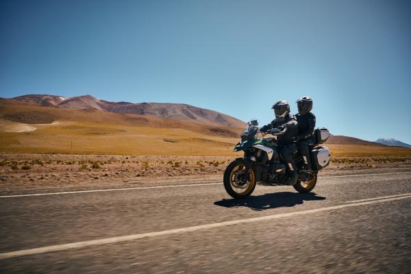 The 2024 BMW GS adventure motorcycle riding in the desert