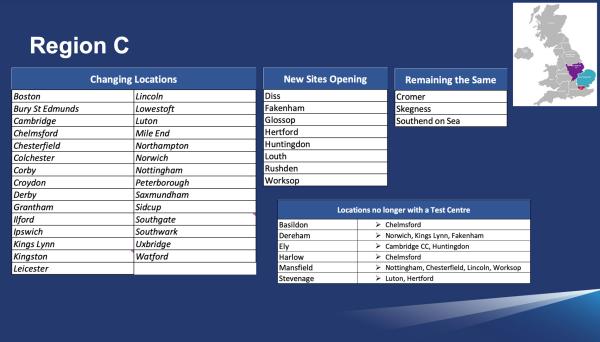 Region C theory test centres