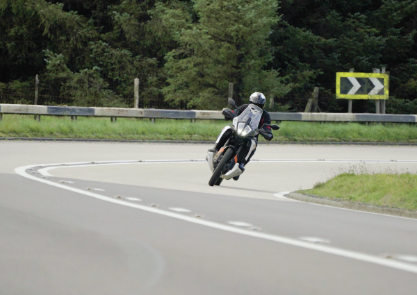 a KTM 790 Adventure being ridden on the road