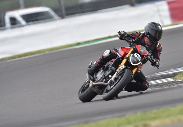 A motorcycle making its way through a corner