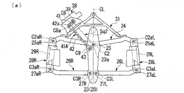 Honda files patents for leaning three-wheeled motorcycle