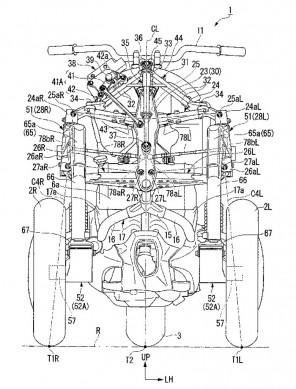 Honda files patents for leaning three-wheeled motorcycle