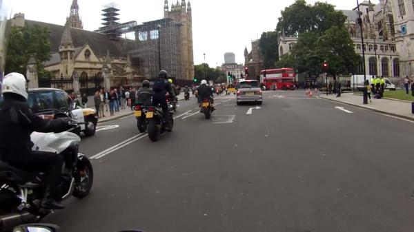 Watch: hundreds of motorcyclists ride past Parliament in protest over London bike crime