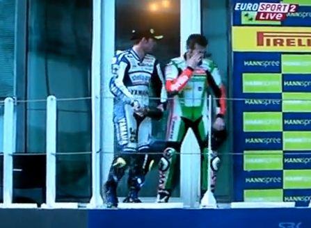 Video: Crutchlow Biaggi podium scuffle