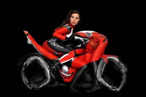 Topless models attempt to replicate Ducati Panigale with their bodies