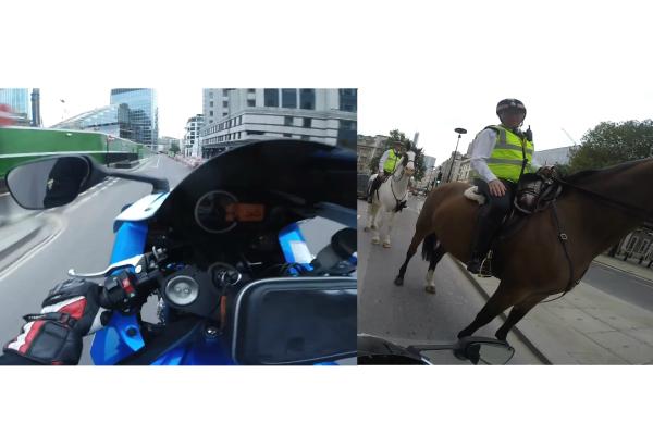 Wheelie biker gets stern telling off from mounted copper