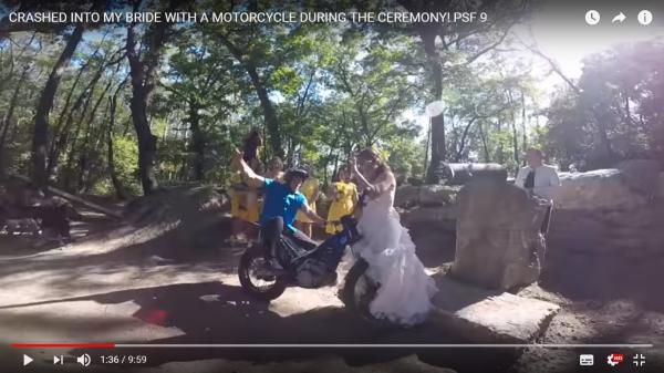 Watch: groom crashes motorcycle into bride at wedding