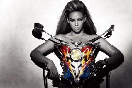 Beyonce shows off designer motorcycle bra