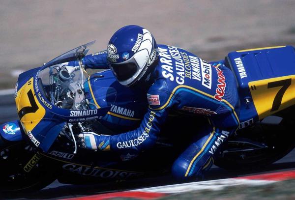 Christian Sarron riding a Yamaha YZR500 GP bike