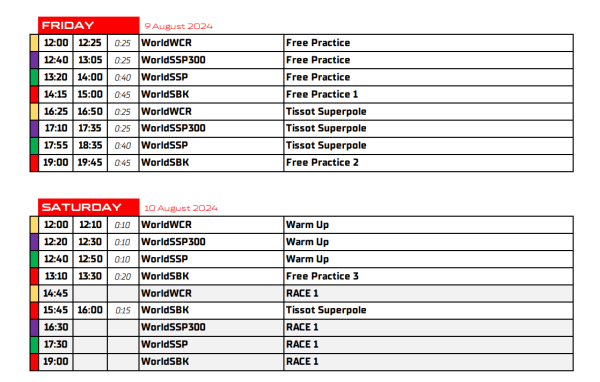 2024 Portuguese WorldSBK schedule