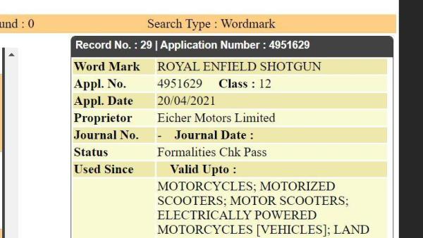 royal enfield shotgun filing word mark