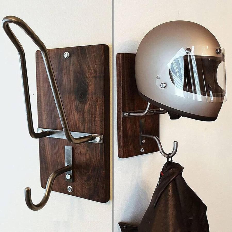 Motorcycle helmet and jacket hanger