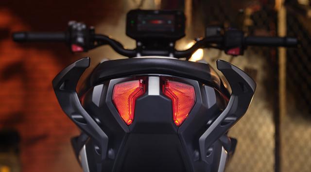 The brake light on a motorcycle