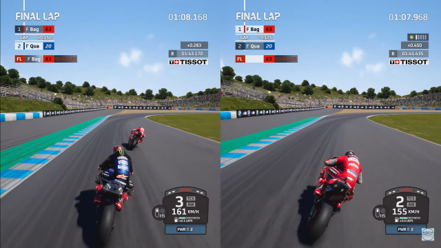 MotoGP 22 Jerez split screen gameplay.