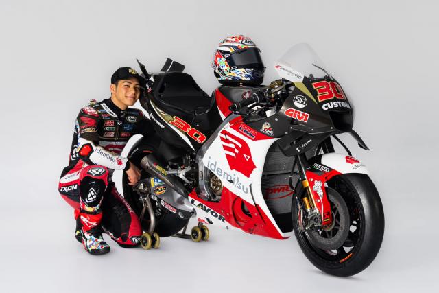 Takaaki Nakagami on #30 LCR Honda RC213V at 2023 LCR Honda MotoGP team launch