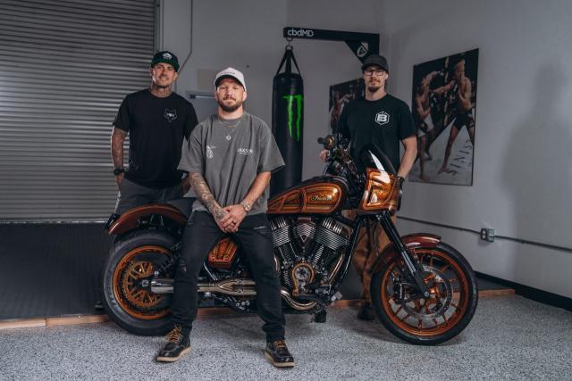TJ Dillashaw with custom Indian Sport Chief and Barnstorm Cycles team