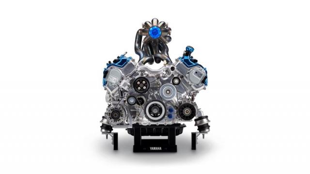 A front-on view of the hydrogen-fueled engine Yamaha has helped develop.