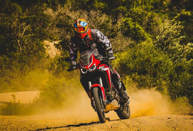 Africa Twin motorcycle skid