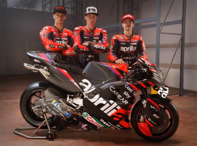 Aprilia MotoGP team launch 2023 with Lorenzo Savadori, Aleix Espargaro, Maverick Vinales
