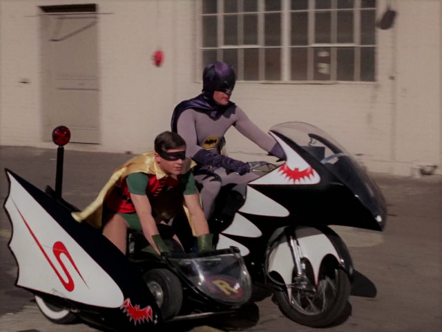 Batman and Robin from 1960s on Batcycle