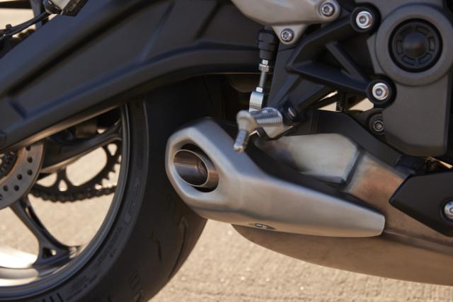 The exhaust system on a sport bike