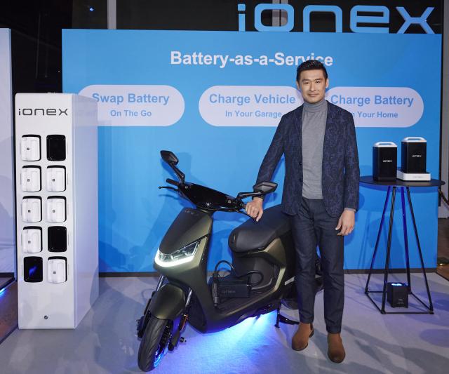 Kymco CEO Allen Ko with the new Ionex Energy Station 