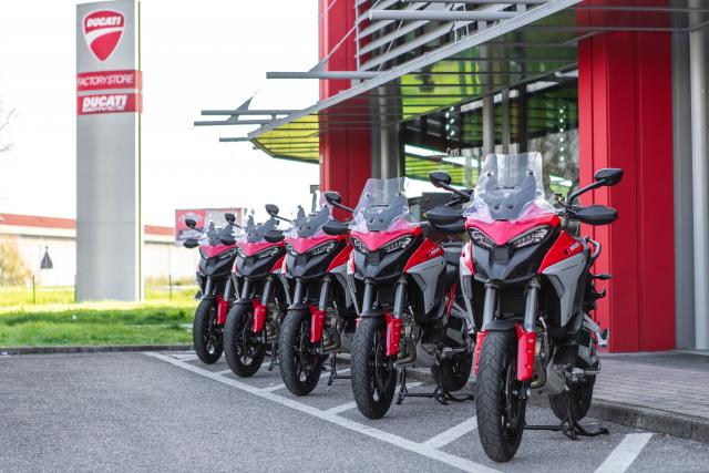 A row of Ducati Multistrada V4s.