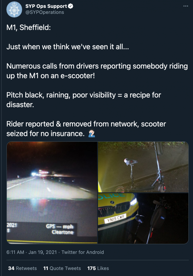 escooter south yorkshire police tweet