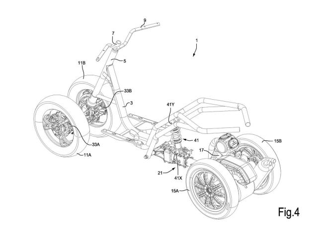 Piaggio 'MP4' patent drawing. - Ben Purvis/Cycle World