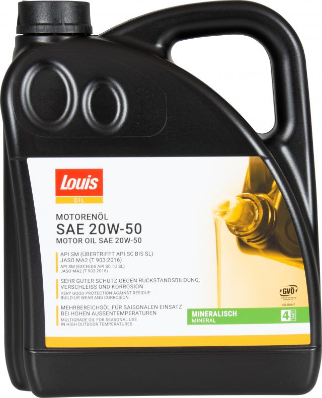 ​LOUIS OIL ENGINE OIL 4-STROKE 20W-50 MINERAL, CONTAINS: 4 LITRE